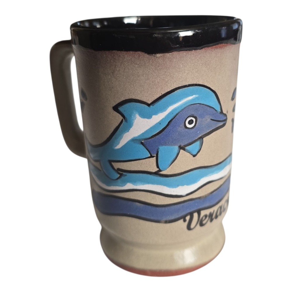 Veracruz Pottery Coffee Tea Mug Cup Dolphin &‎ Sea 8 Oz Made In Mexico
